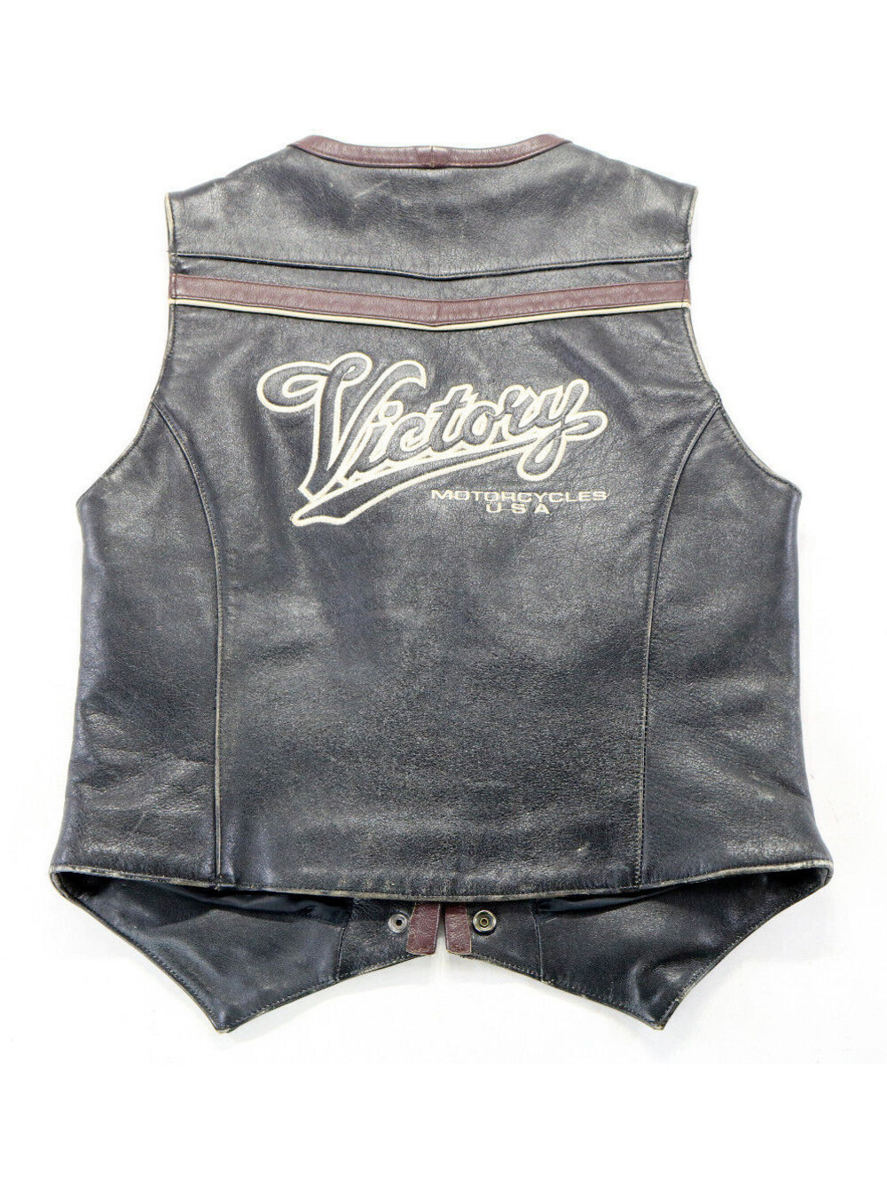 victory USA vest M black tan beige burgundy leather pockets snap polaris womens